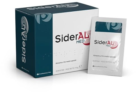 Sideral Med Integratore alimentare a Fini Medici Speciali, Ferro sucrossomiale®, Vit. A, C, D, E, K, PP, B5, B6, B9 (folato), B12, 28 Bust, Soggetti sottoposti a chirurgia bariatrica, Malassorbimento