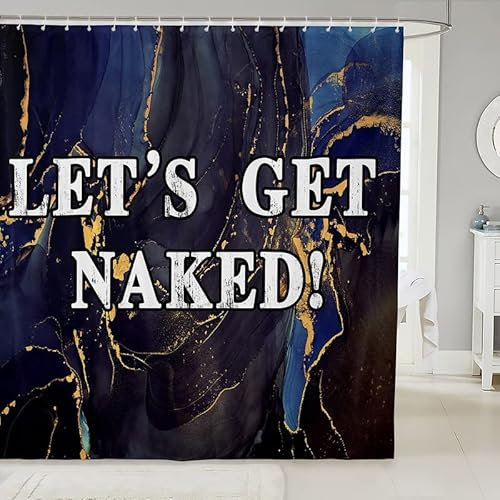 Let's Hol Nackt Muster Duschvorhang Textil Jungs Mädchen Blau Marmor Duschvorhang 180x180cm für Kinder Modern Marmor Ästhetik Blau Schwarz Duschvorhang Textil Zusammenfassung Art Mit 12 Haken
