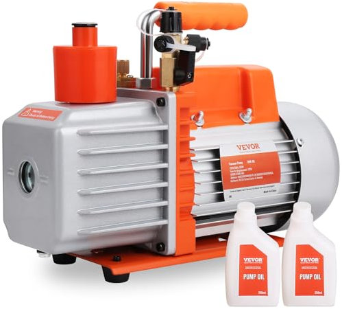 VEVOR Bomba de Vacío de Paletas Rotativas 7 CFM 370W Bomba de Vacío de Aire Acondicionado 2 Etapas SAE 1/4 y 3/8 Entrada Macho Acme de 12,7 mm para Reparación de HVAC Mantenimiento de Refrigeración