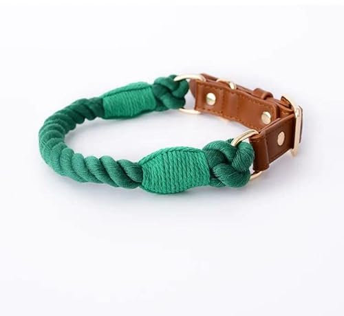 The Smug Dog Boston Rope Braided Collar for Dogs - Stylish Small Forest Green with D-Ring, Leather Finish & Golden Buckle -Soft Dog Collar for Small, Medium and large Dogs for Training,Walking