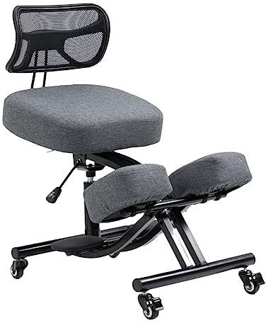 BLACK POINT ergonomischer Kniestuhl aus Öko-Leder O'KNEEL PRO für Zuhause und Büro (Grauer Leinenbezug im Lieferumfang enthalten) Bürostuhl Ergonomisch