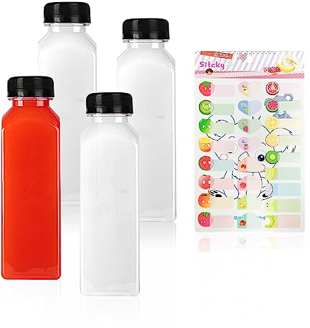 TAFACE 4 Bouteilles de Boisson en Plastique de 400 ML avec couvercles hermétiques Noirs, récipients Transparents réutilisables pour Stocker de l'eau, du Lait et diverses Boissons.