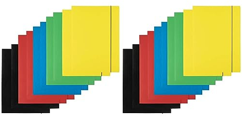 D.RECT 10 Stück (2 Stück Pro Farbe 5x2) Sammelmappe Aus Karton | Einschlagmappe Mit Gummi | Mappe Mit Gummiband Für Din A4 | 3 Klappen 300g, Schnellhefter Bunt Sortiert (Packung mit 2)