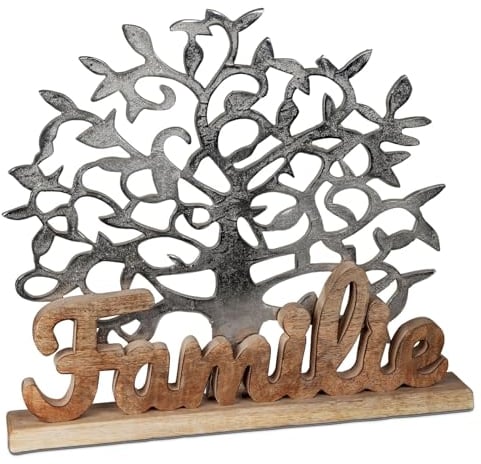 formano Dekoobjekt Schriftzug Family mit Lebensbaum Aluminium + Mango Holz 51 cm