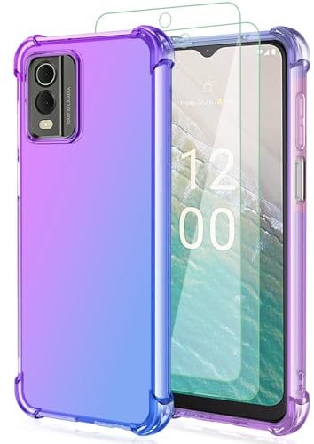 Osophter for Nokia C32 Phone Case: with 2pcs Screen Protector,two color gradient reinforced corner TPU shock absorption flexible Cell Phone Cover for Nokia C32(Purple Blue)