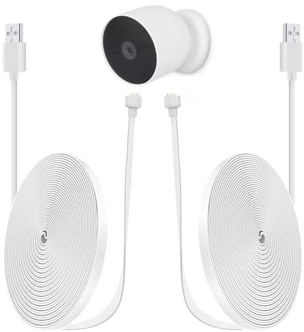 iTODOS 2 Pack 10ft/3m Power Cord for Google Nest Cam (Battery) Only,Replacement Cable,Weatherproof Outdoor,Flat Charging Cable for Nest Camera(Battery)-White
