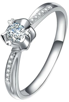 Partnerringe für Sie und Ihn mit Gravur, Ring mit Steinen Rundherum 18 Karat Weißgold Lab Diamant 0.15CT H Rundschliff VVS mit 12 Diamant 0.038CT G