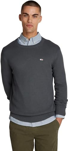 Tommy Jeans Jersey Hombre Slim Fit Crew Neck Sweater Jersey de Punto, Gris (New Charcoal), XL
