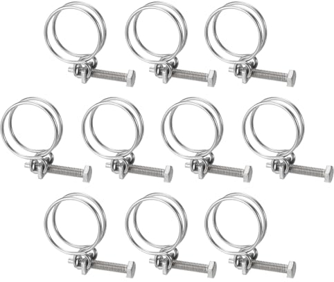 sourcing map 10Pcs Double Wire Hose Clamp, 38-42mm Adjustable Stainless Steel Wire Hose Clips with M8 Bolt for Dust Collection Hose, Pump Hose Pipe