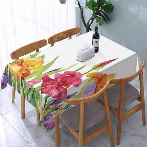 MKNAZ Iris Tischdecke, rechteckig, bedruckt, Motiv: Blume, Schmetterling, 183 x 137 cm, dekorative Tischdecke für Küche, Esszimmer, Partys, Hochzeiten, Picknick