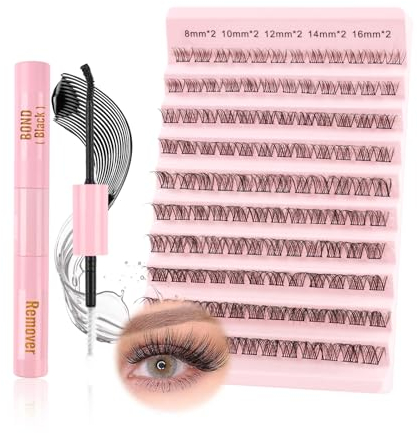Glowing Win Faux Cils Individuel Kit Extension de Cils Professionnel avec Lash Bond and Remover Mix8-16mm Faux Cils Naturel avec Colle de Cils Bouquet DIY Cluster Lashes Kit