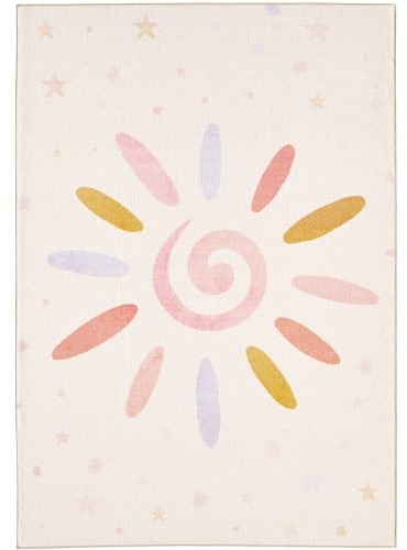 Kinderteppich Teppich Kinderzimmer Sonnen Design Babyzimmer Teppiche Spielteppich für Jungen und Mädchen Teppich Creme Waschbar und rutschfest 160 x 230 cm, Rechteckig