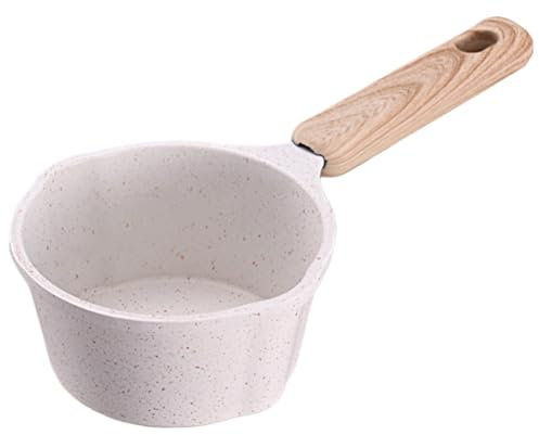 Kexpery Antihaft-Mini-Soßenpfanne, Holzgriff, Mini-Kochtopf mit Ausgießer, kleiner Stieltopf, antihaftbeschichtete Bratpfanne for Küche, Induktionskochen, Gasherd, Camping (weiß)