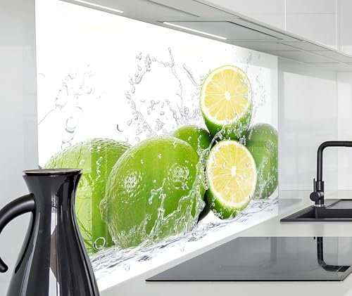 timalo Spritzschutz Wand für Herd, Küche Küchenrückwand Glasoptik | Acryl Glas 2mm | Glasrückwand Acrylglas Wandpaneele Küchenspiegel | 160x50cm Frische Limetten Wasser Splash
