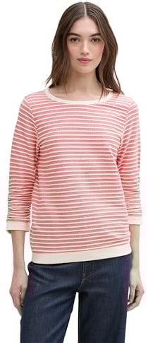 TOM TAILOR Denim Damen 1039980 Sweatshirt, 37366-red White Structure Stripe, L