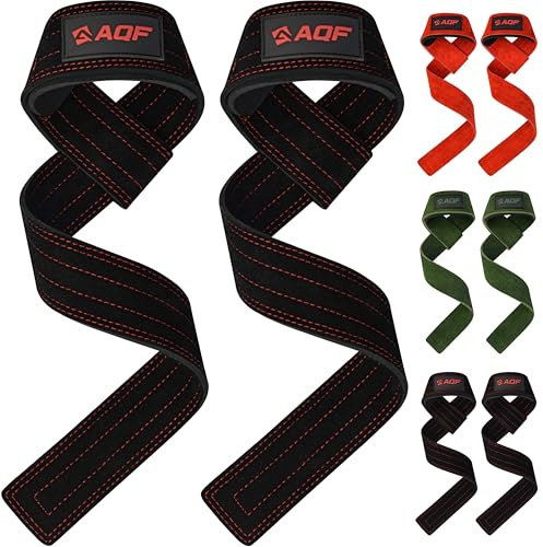 AQF Wildleder Zughilfen Krafttraining, Premium Leder Gym Straps, 1 Paar | Handgefertigte Präzision, 3mm Dick, Weiche Neoprenpolsterung, Doppelte Nähte, Maße 4.4x66cm, Ideal für Kreuzheben, Klimmzüge