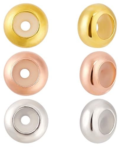 PH PandaHall 6pcs 5mm 925 Sterling Silver Stopper Beads, Round Rondelle Spacer Beads Metal Slide Stopper Beads Round Rubber Spacer for Snake Chain Bracelet DIY Jewelry Making, Golden/Silver/Rose Gold