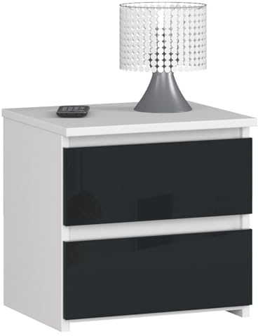 Kommode mit 2 Schubladen Kommode Schlafzimmer Flur Wohnzimmer Organizer Kommode mit Schubladen 40 cm breit 40 cm hoch | graphit Hochglanz Holz Highboard Sideboard Mehrzweckschrank Schrank schmal