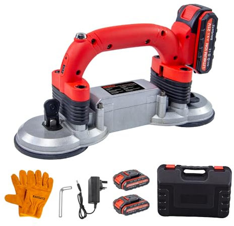BAUSATZ Tile Vibration Tool w/120mm Suction Cup & 400kg Adsorption, Handheld Tile Installation Leveling Machine Max.28000r/Min, 6 Level, Digital Display & 2xBattery