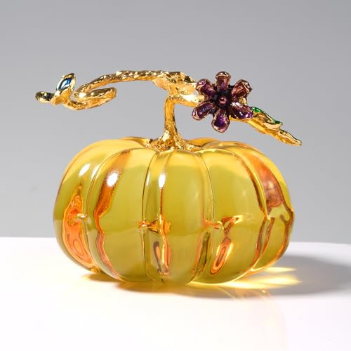 QIANCHANG Kürbis-Figuren aus geblasenem Glas, Sammlerstücke, kleine Kristall-Kürbis-Dekorationen für Herbsternte, Halloween, Thanksgiving, Weihnachten, 6,3 cm