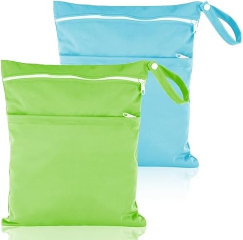 Surviguard 2 Stück Wetbag Stoffwindeln, Wetbag Kindergarten, Wet Bag Wiederverwendbare, Nasse und Trocken Wickeltaschen mit Reißverschluss für Kleinkind-Windeln, Reisen, Strand und PoolReine Farbe