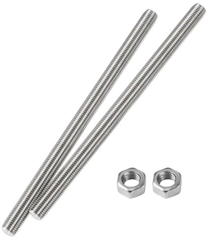 HiPicco M8 x 150mm Fully Threaded Rod & Studs, 304 Stainless Steel Right Hand Threads Rods, M8-1.25 Thread Pitch for Anchor Bolts, Clamps, Hangers and U-Bolts 2pcs 【with Nuts】