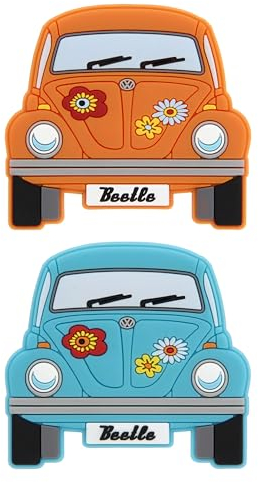 BRISA VW Collection - Volkswagen Käfer/Beetle Rubber Magnet - Front, Kühlschrankmagnet, Magnete für Kühlschrank, Magnettafel, Whiteboard, Pinnwand (2er Set, Orange & Blau)