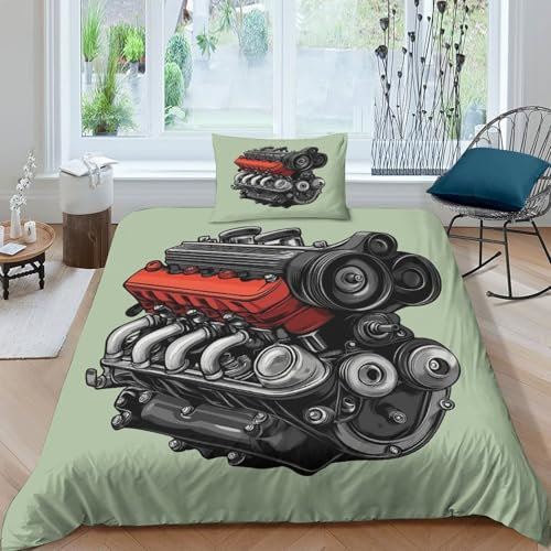 ZYGAOKDD Bettbezug 3D-gedruckte Dekorative Bettwäsche V8 Machine Bettbezug, 3-teiliges Bettwäsche-Set, Weicher Mikrofaser-Bettbezug Für Kinder, Erwachsene, Teenager Single（135x200cm）