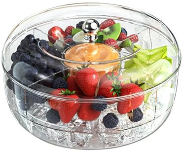 Snack Spinner vegetariano de frutas con recipiente giratorio para aperitivos – Cuencos para servir con 5 compartimentos, platos para servir al aire libre, bandeja de aperitivos dividida para caramelos
