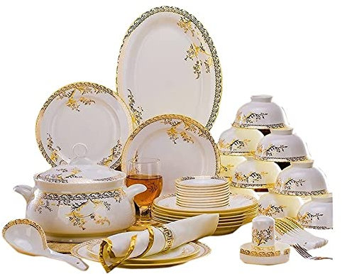 Juego de vajilla de cerámica de 56 Piezas, vajilla de Porcelana China, Platos de vajilla, Juego de vajilla de cerámica combinada, Juego de Comedor de Porcelana,