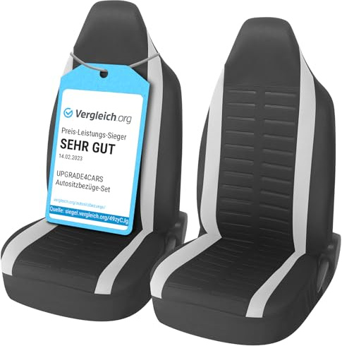 Upgrade4cars Autositzbezüge Set Pilotensitze Vordersitze Weiß Universal | Autoschonbezüge mit integrierter Kopfstütze | passend für die meisten Fahrzeuge | für Sommer & Winter