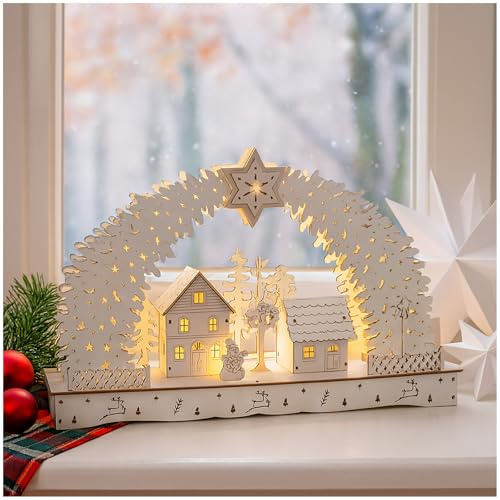 HTI living Leuchtbogen in modernem Weiß Weihnachtsdorf Schwibbogen Weihnachtsdeko