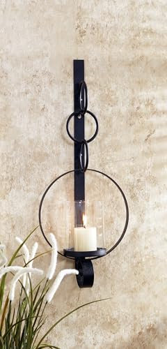 Wandkerzenhalter Schwarz 52 cm hoch groß B: 20,5 cm aus Eisen Glas dekorativ Rustikal Kerzenhalter Wand - ohne Kerzen