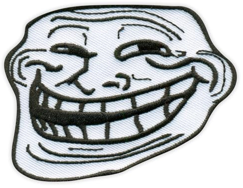 Patchion Troll Face – Trollface – Emoticon Meme – schwarzer Klettverschluss kompatibel mit Klettverschluss – bestickter Patch/Abzeichen/Emblem