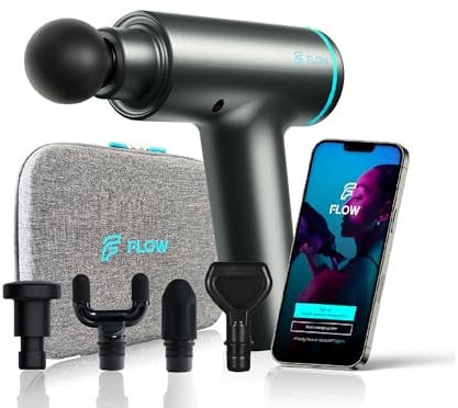 FLOW® ELITE GO Mini Massagepistole. Hochwertiges, leichtes & handliches Muskel Massagegerät mit 5 Aufsätzen, 4 Stufen, Drucksensor und USB-C für Entspannung und Schmerzlinderung