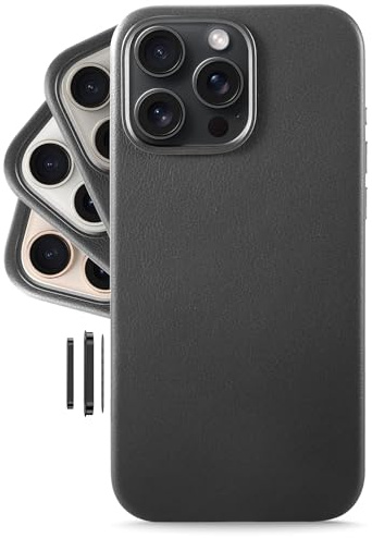 LONLI Klassisch – für iPhone 16 Pro Max Lederhülle [Kamerasteuerungstastenabdeckung] – Europäische Echtleder-Handyhülle – Glättet und erweicht im Laufe der Zeit – [Kompatibel mit Magsafe] – Schwarz