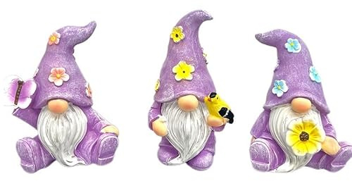 Gartenfiguren Gartendeko Wichtel, Lustige Garten Deko Geschenke, Deko Garten Gartenzwerg Statue für Draußen Wetterfest, Frühling Ornament für Drinnen Außen Balkon Tisch Hof Gartendekoration (Lila)