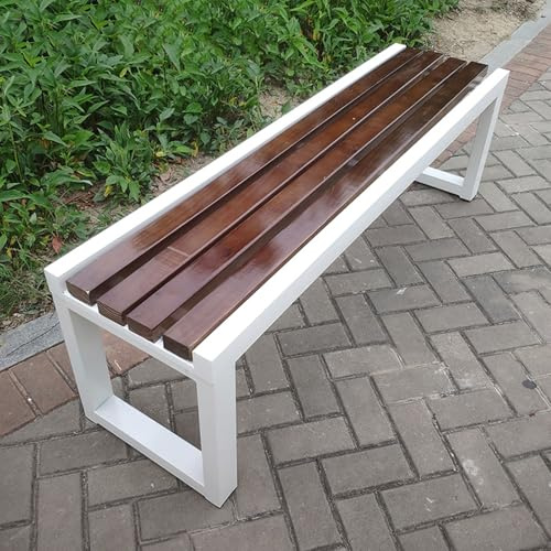 yurstcggh Gartenbank Ohne Lehne, Gartenbank Holz Wetterfest, Holz Rückenfrei Terrassenbank, Garten Sitzbank, Sitzbank Mit Metallrahmen, für Hof, Garten, Balkon, Veranda 100cm-Dunkelbraun