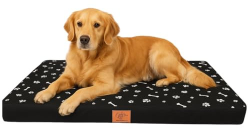 Odolplusz Orthopädisches Hundebett Grosse Hunde | Hundekissen für mittelgroße und große Hunde | Hundematratze mit Waschbarem Bezug | (Schwarz Knochenmotiv, 100x70x7cm)