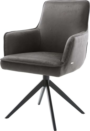 Esszimmerstuhl Heira-Flex mit Armlehnen Kreuzgestell breit Schwarz Mikrofaser Anthrazit Vintage 360° drehbar Wippfunktion Taschenfederkern