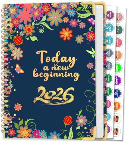 AEYAKA 2026 Planer Terminkalender – Wochen- & Monatsplaner Hardcover 15,8×21,7 cm, Blumenmuster Organizer mit Register, Notizseiten & Stickern, Terminplaner für Büro, Schule & Zuhause A267