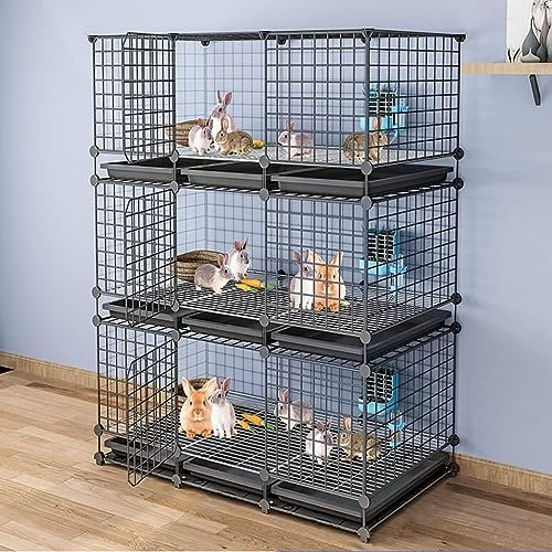 Kaninchenkäfig für den Innenbereich – DIY Metall Laufstall mit Tür, geräumiges Gehege für kleine Haustiere wie Kaninchen, Igel und Katzen