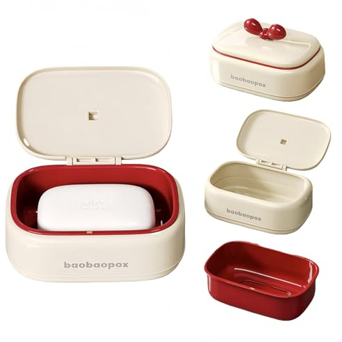 1er Pack Boîte à savon, Blanc ivoire avec ruban, Boîte à savon hydrophile, Conteneur à savon avec égouttage, pour voyage, camping, maison, douche, salle de bain (Avec couvercle)