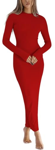 LACOZY Women Sexy Bodycon Wedding Guest Dress 2025 Fall Midi Cocktail Party Dresses Classy Ribbed Pencil Maxi Dress Red XL