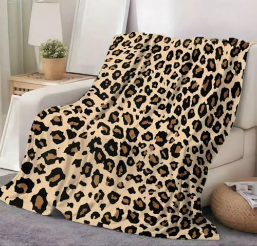 Leopard Decke Flannel Fleece Blanket 100x150-Extra Soft Fluffy Microfiber Throw, Machine Washable Leopard Print Blanket Lightweight and Warm for Couch Sofa Bed All Season Braun