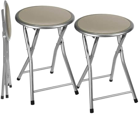 Set 2 Sgabelli Pieghevoli - con Seduta Imbottita, Con o Senza Schienale, Struttura in Metallo, Pieghevole, Sistema di Sicurezza, Salvaspazio - Colori Assortiti 30X45 CM