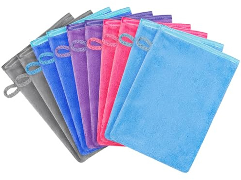 AIUNBEST Lot De 10 Gants De Toilette En Tissu Éponge, Gants De Toilette En Velours Corail, Réutilisables, Gants De Démaquillage Doux, 20 X 15 Cm