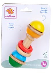 Eichhorn Baby Greifling Rasselstab - Greifspielzeug mit Rasselfunktion aus Holz und Silikon, fördert Motorik und Hören, FSC zertifiziertes Buchenholz, 13x4,5 cm, ab 3 Monaten
