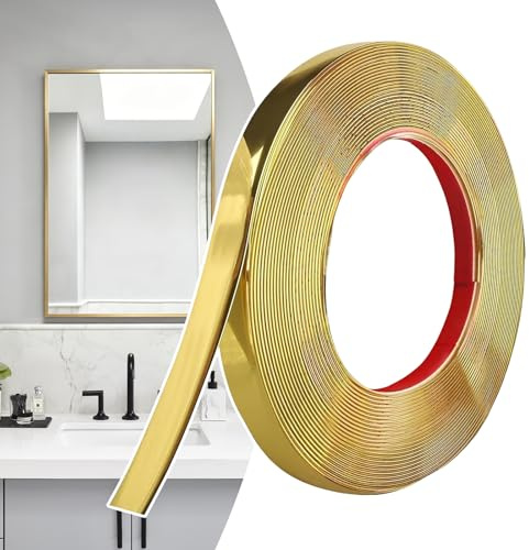 YushengTai Moulure Décorative Autoadhésive Or Mat Peler et Coller, Bandes Murales en PVC Flexibles, idéales pour Mur, Miroir, Plafond, Sol, Armoire, Carrelage, Bords, Moulures DIY (12M x 1.5cm)