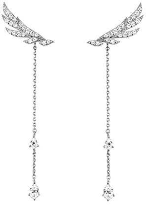 Hanie Damen Ohrringe hängend Lang Engelsflügel Quasten Ohrhänger 925 Sterling Silber Weiß Tropfen Elemente Zirkonia können als Ohrstecker/Lang Ohrhänger tragen